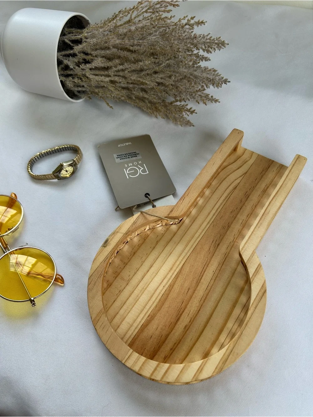 RGI home table top Wooden Round Tray with Handle - Natural Pine Home Accents NWT